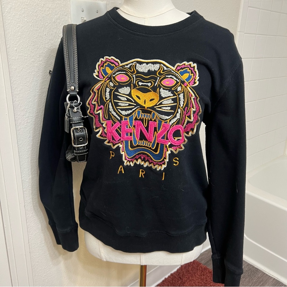 Kenzo Paris Classic logo pink black tiger graphic crewneck sweatshirt designer
